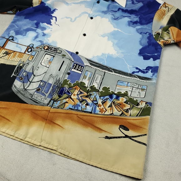 Vintage Up Ros Button Shirt Mens Large 90s Hip Hop Graffiti NYC Train Rap Camp - Picture 6 of 12